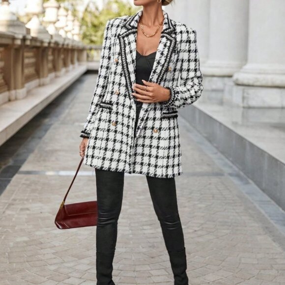 Multicolor PReppy Womens Plaid Pattern Double Breasted Tweed Overcoat - Picture 1 of 5